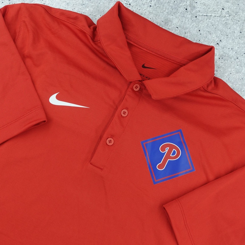 Nike Philadelphia Phillies Polo Men Large Red Dri-FIT Short Sleeve NKNB-62Q